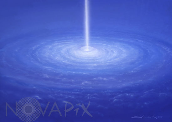 Supermassive black hole at the galaxy center. Artwork.