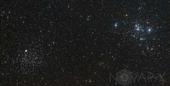 Star clusters M46, M47 and planetary nebula NGC 2438 in Puppis