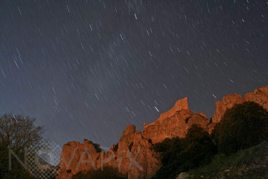 Star trails over the castle of Peyrepertuse