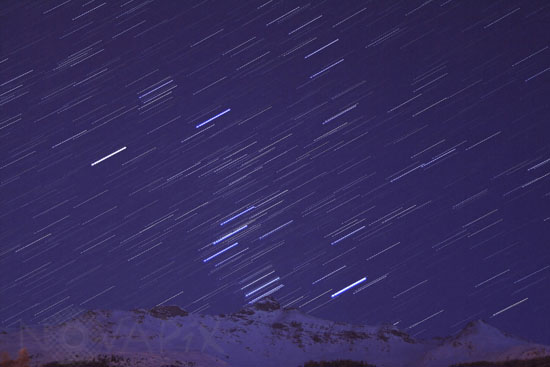 Star trails above Mount Cenis massif