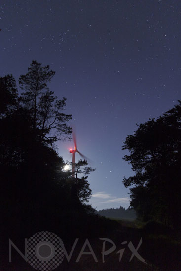 Starry sky and wind turbine
