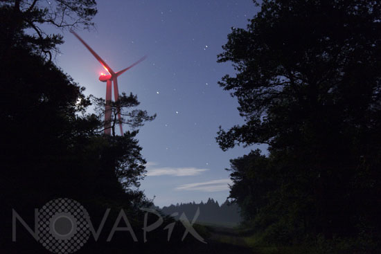 Starry sky and wind turbine