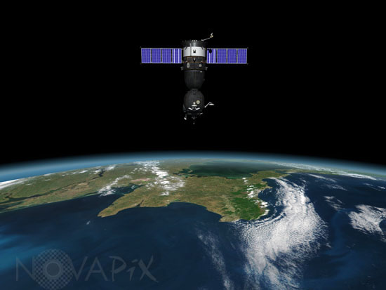 Vaisseau Soyuz au-dessus de la Terre