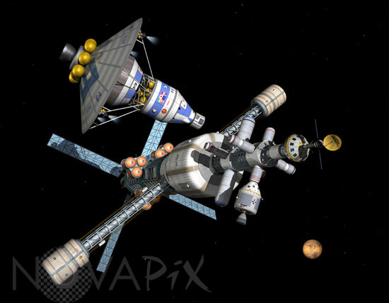Mars lander departs cycler - Artist view