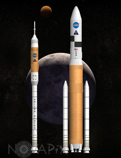 Illustration of Ares I and Ares V Launch Vehicles