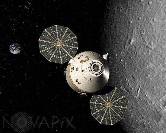 Retour sur la Lune : le module Orion en orbite lunaire - Vue d'artiste