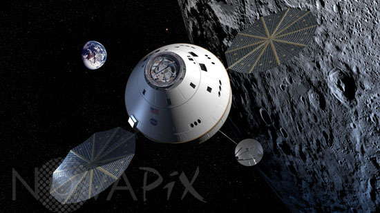 The Orion spacecraft in lunar orbit