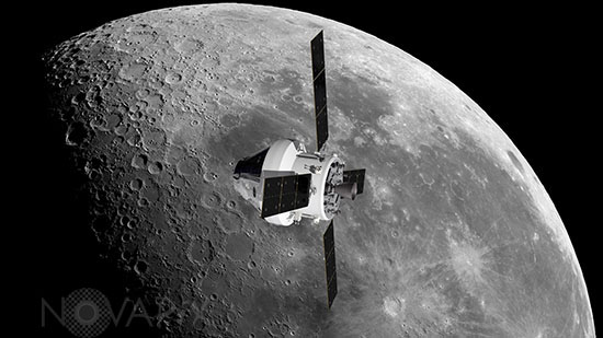 Orion and European Service Module orbiting the Moon