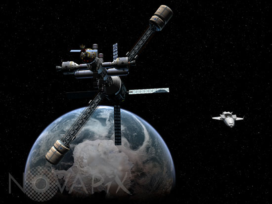 Station permanente entre la Terre et la Lune - Vue d'artiste