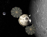 Retour sur la Lune : le module Orion en orbite lunaire - Vue d'artiste