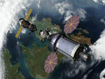Exploration spatiale: Vaisseaux Soyouz et Orion - Vue d'artiste
