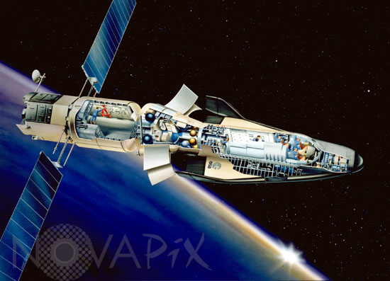 European spaceplane Hermes docked to the Columbus MTFF