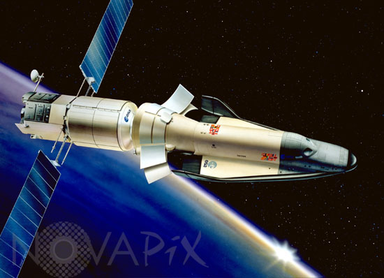 European spaceplane Hermes docked to the Columbus MTFF