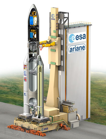 The Ariane 5 ECA rocket on launch pad- Illustration