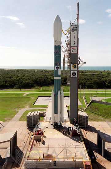 Delta II rocket on launch pad