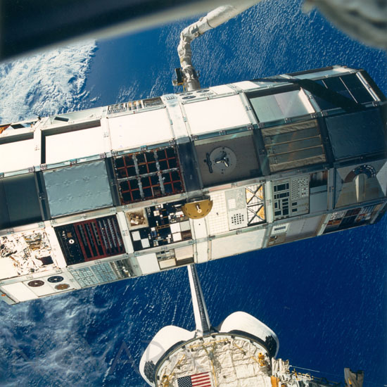 The LDEF satellite caught by the space shuttle.