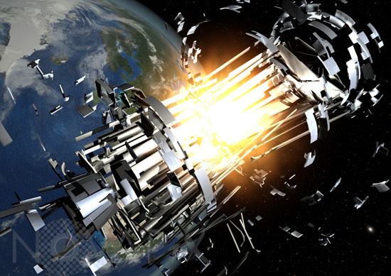 Explosion d'un étage superieur de fusée - Vue d'artiste