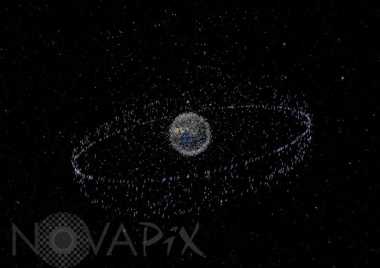 Vue des satellites et débris en orbite autour de la Terre
