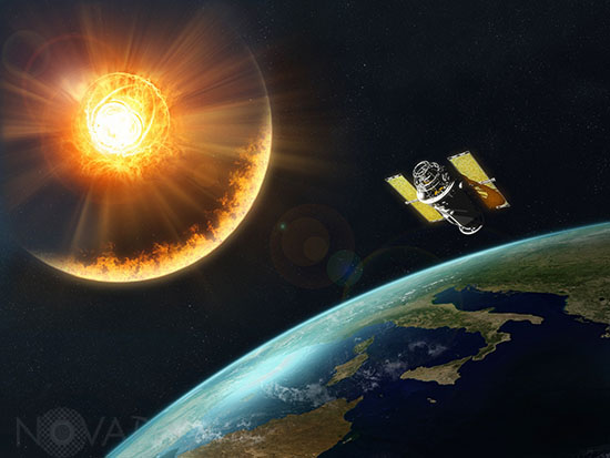 Satellite et Tempête Solaire - Vue d'artiste