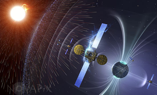 Satellites et Tempête Solaire - Vue d'artiste
