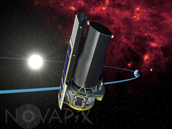 Artwork of Spitzer space telescope in its heliocentric orbit