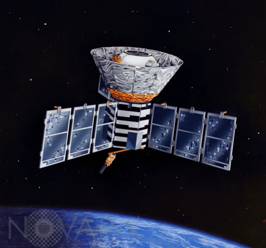 The COBE satellite. Artwork.