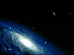 Our galaxy and the Andromeda galaxy. Artwork.