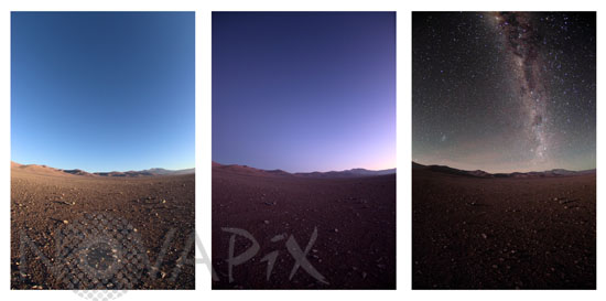 Tombée de la nuit sur le désert d'Atacama, Chili