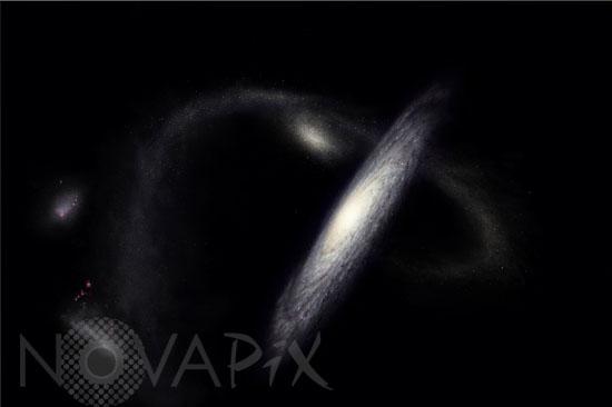 Notre galaxie, la galaxie naine du Sagittaire et les nuages de Magellan