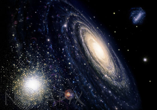Vue d'artiste de notre galaxie et du Grand Nuage de Magellan